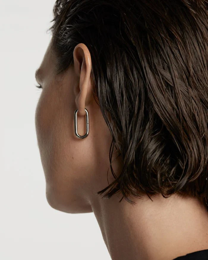 PDPAOLA Silver Beat Hoop Earrings - Image 5