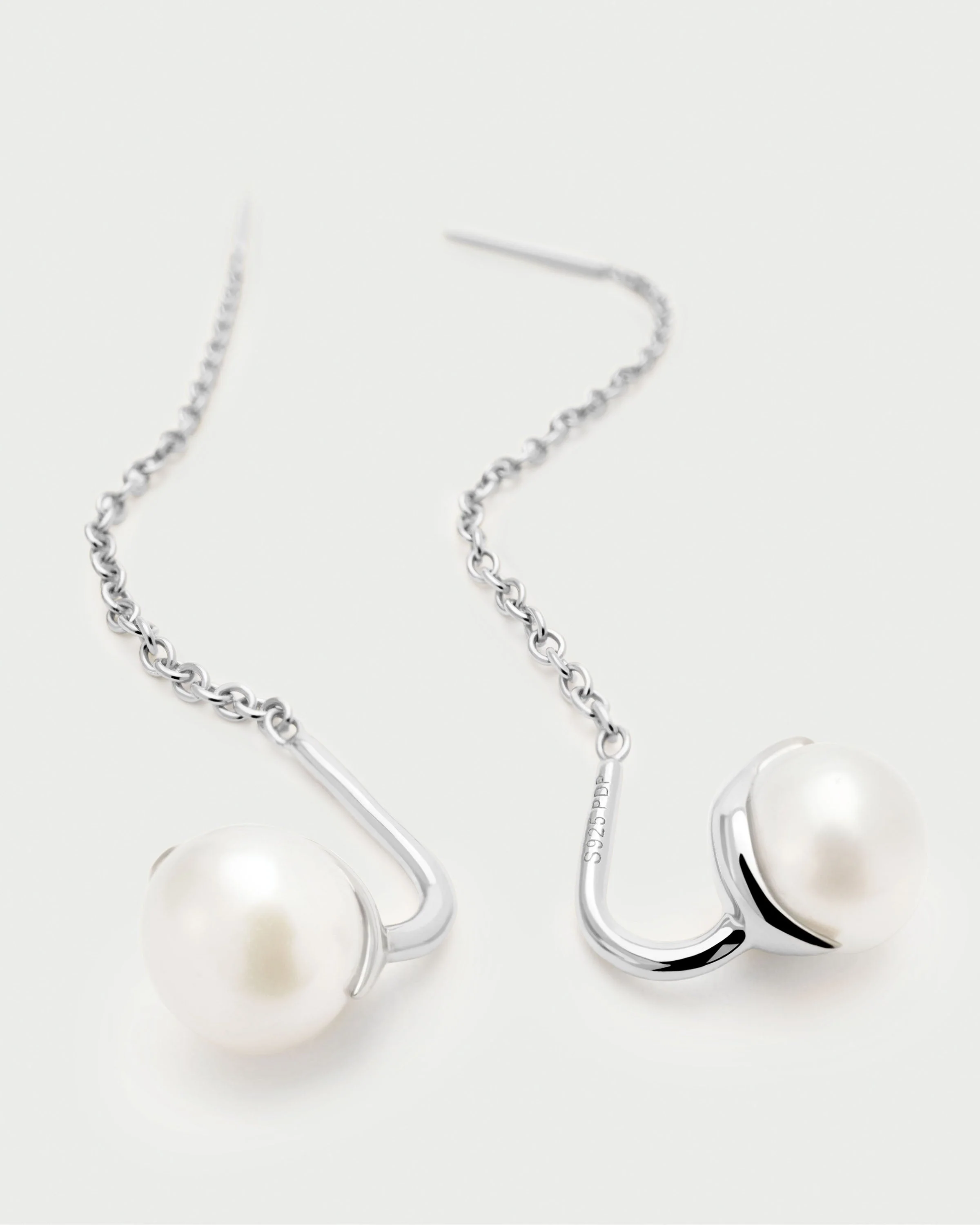 PDPAOLA Silver La Perla Lyra Pearl Drop Earrings - Image 3