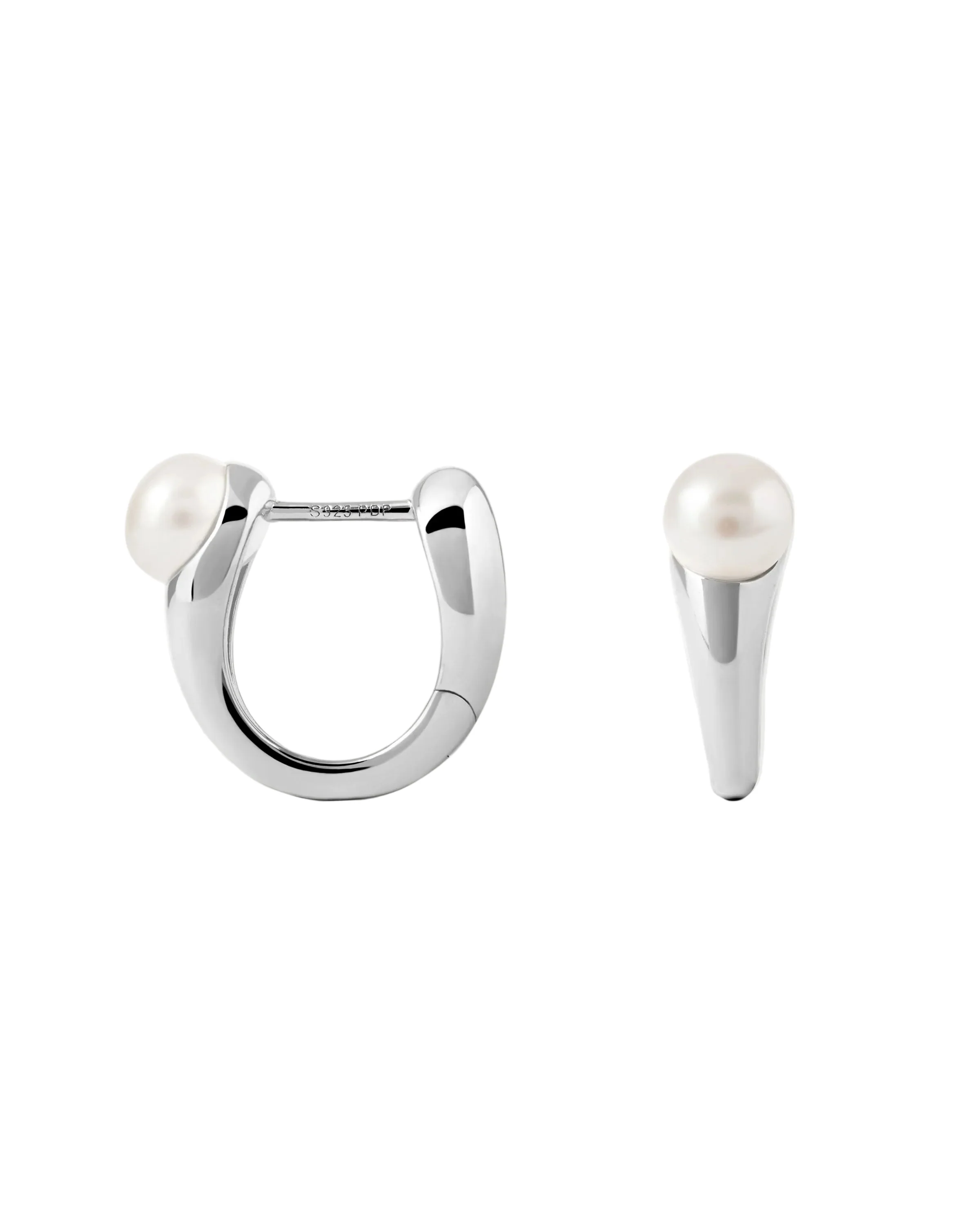 PDPAOLA Silver La Perla Ondine Pearl Hoop Earrings