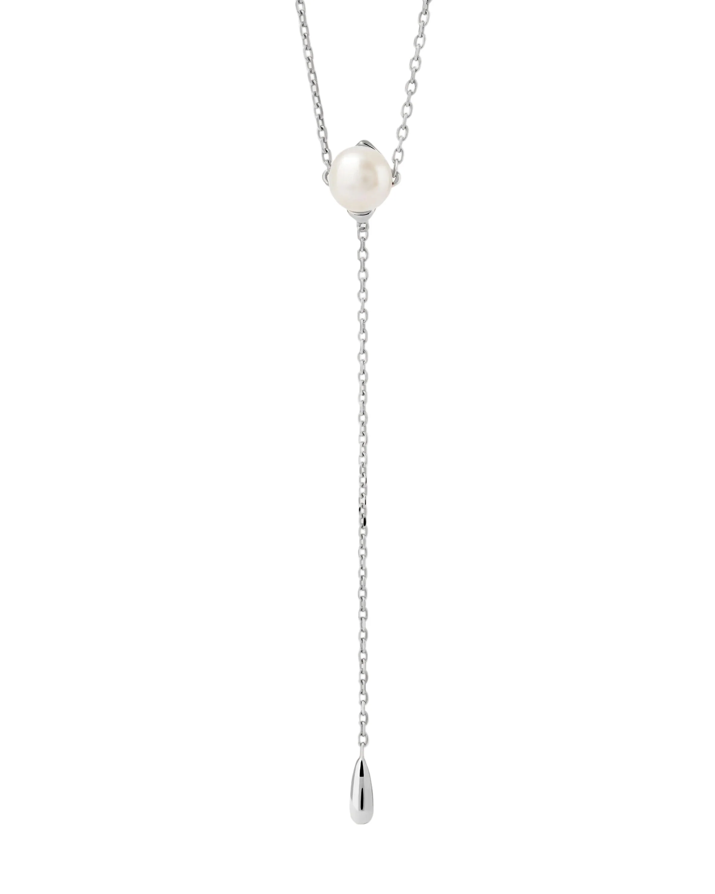 PDPAOLA Silver Pearl Stella Adjustable Chain Necklace
