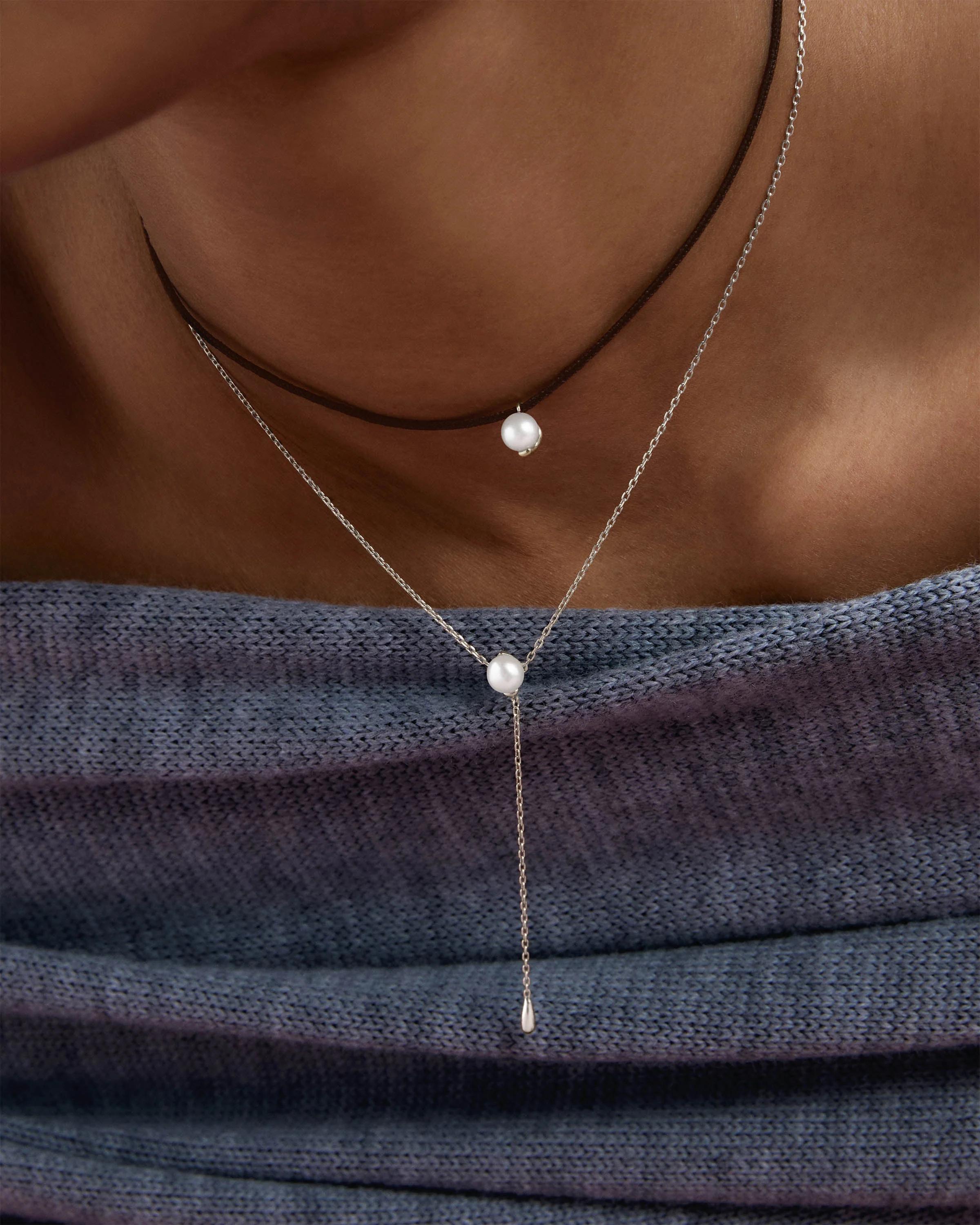 PDPAOLA Silver Pearl Stella Adjustable Chain Necklace - Image 4