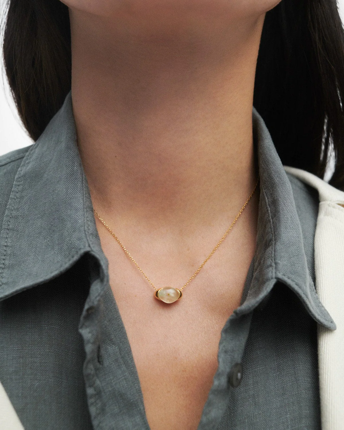 PDPAOLA Gold Prehnite Bay Necklace - Image 3