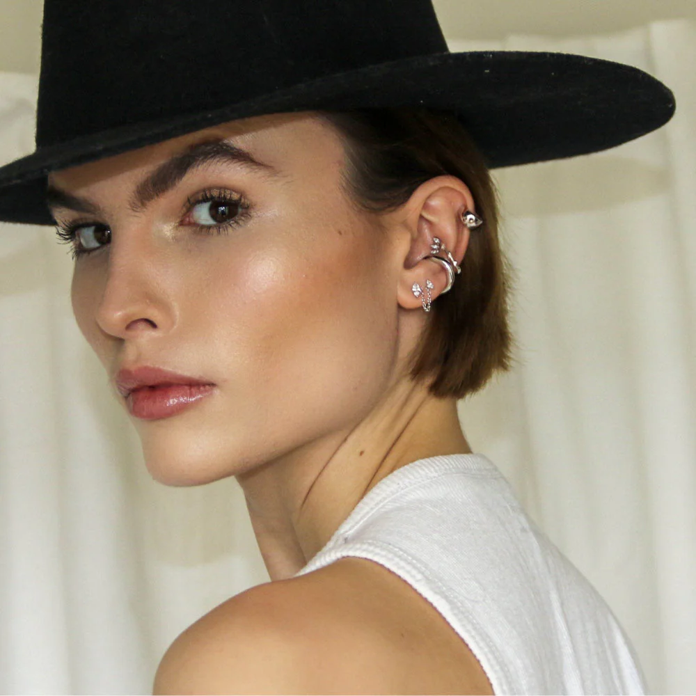 Scream Pretty Silver Droplet Double Stud with Chain Single Earring - Image 4