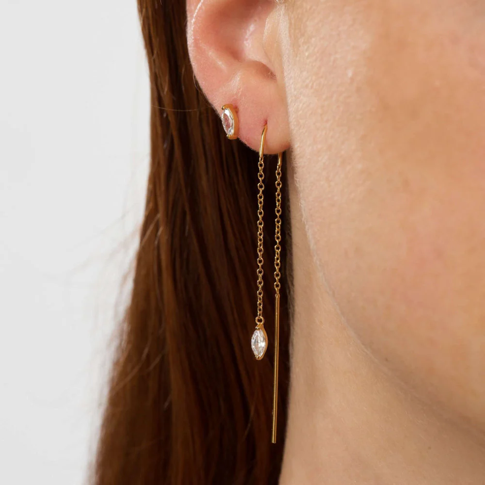 Scream Pretty Gold Droplet Crystal Threader Earrings - Image 2