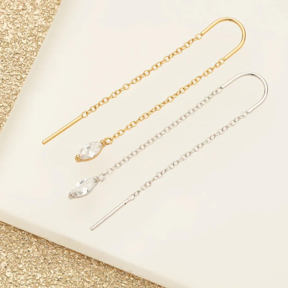 Scream Pretty Gold Droplet Crystal Threader Earrings - Image 3