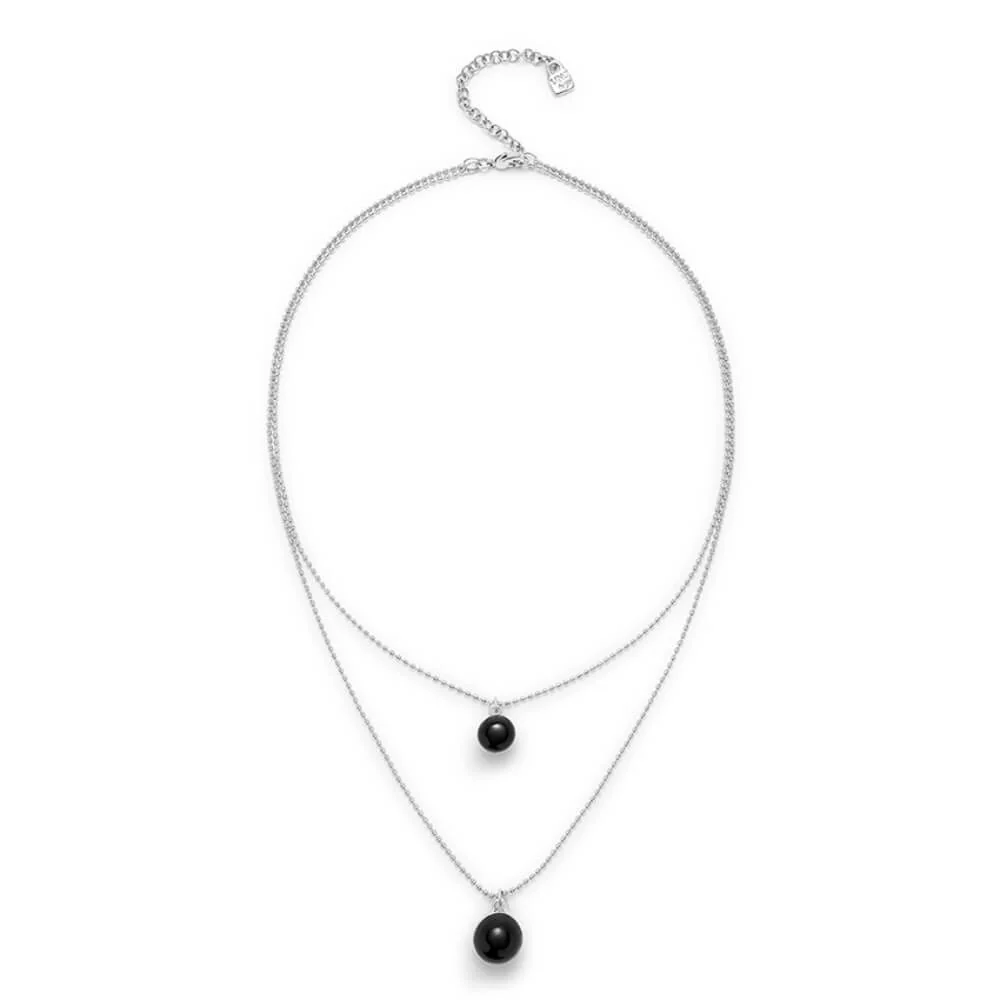 UNOde50 Silver Double Chain and Black Murano Glass Pendant