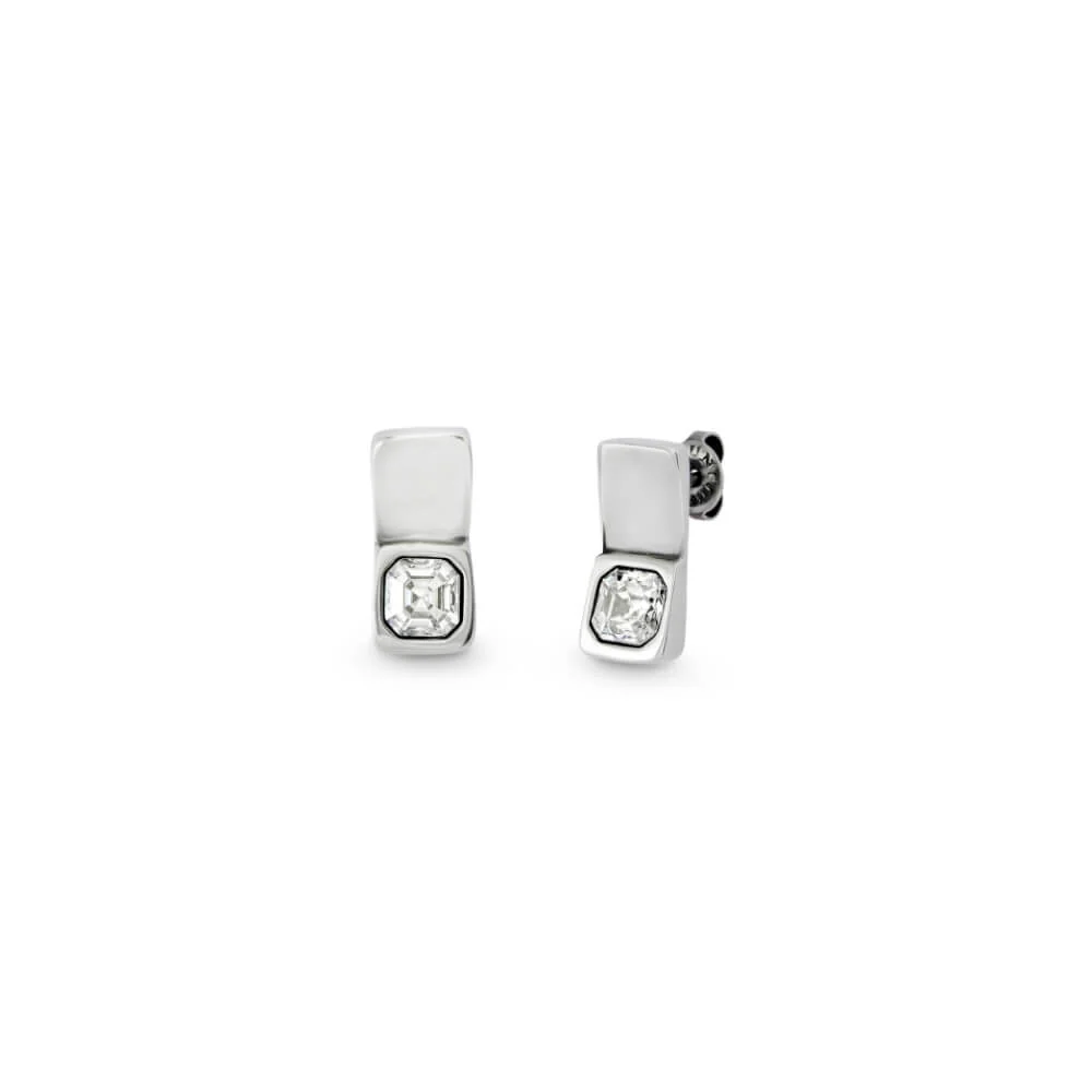 UNOde50 Silver White Crystal Rectangular-Shaped Earrings
