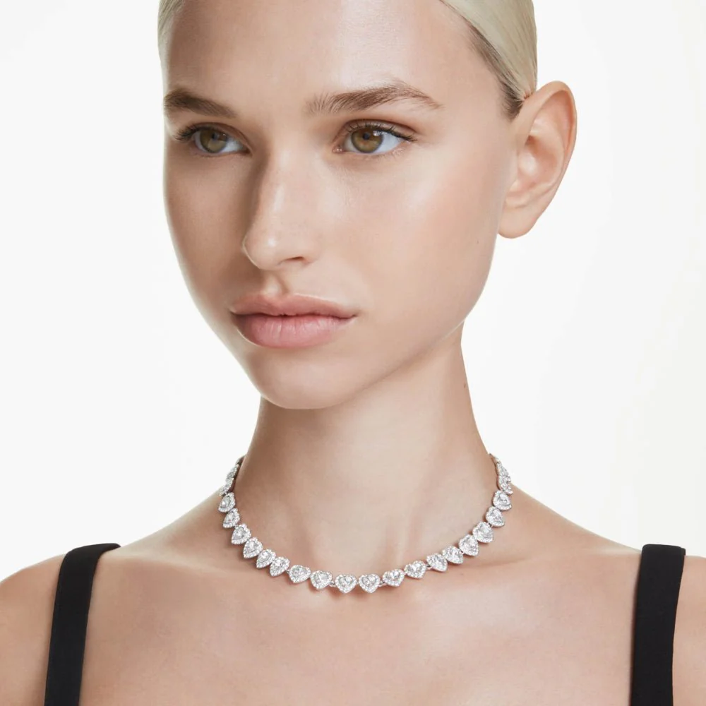 Swarovski Ariana Grande Tennis Mixed Cuts Heart Shaped White & Rhodium Plated Necklace - Image 2