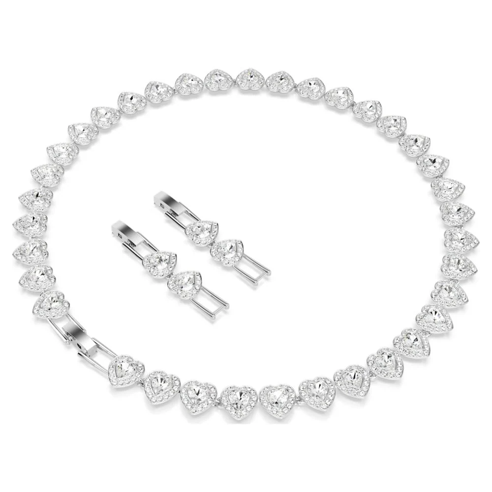 Swarovski Ariana Grande Tennis Mixed Cuts Heart Shaped White & Rhodium Plated Necklace - Image 6