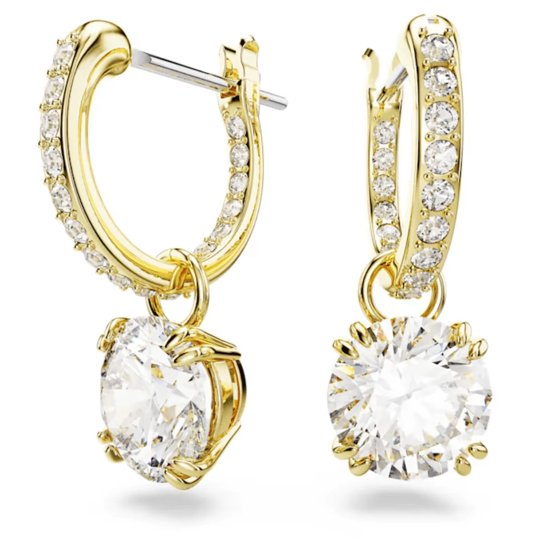 Swarovski Gold Stilla Round Cut Huggie Hoop Earrings