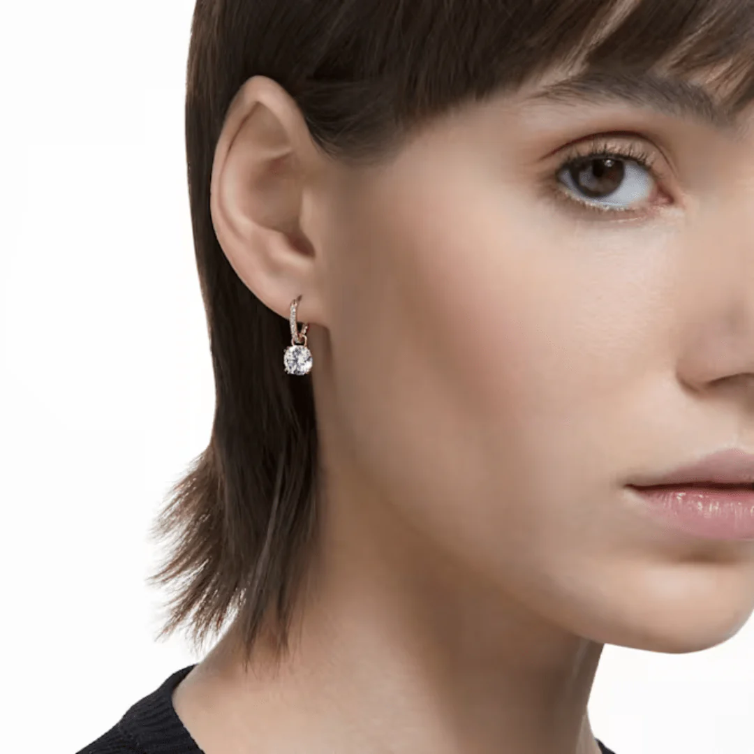 Swarovski Gold Stilla Round Cut Huggie Hoop Earrings - Image 2