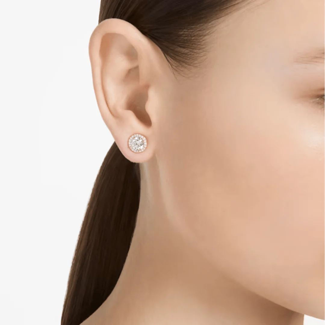 Swarovski Rose Gold Una Round Cut Stud Earrings - Image 2