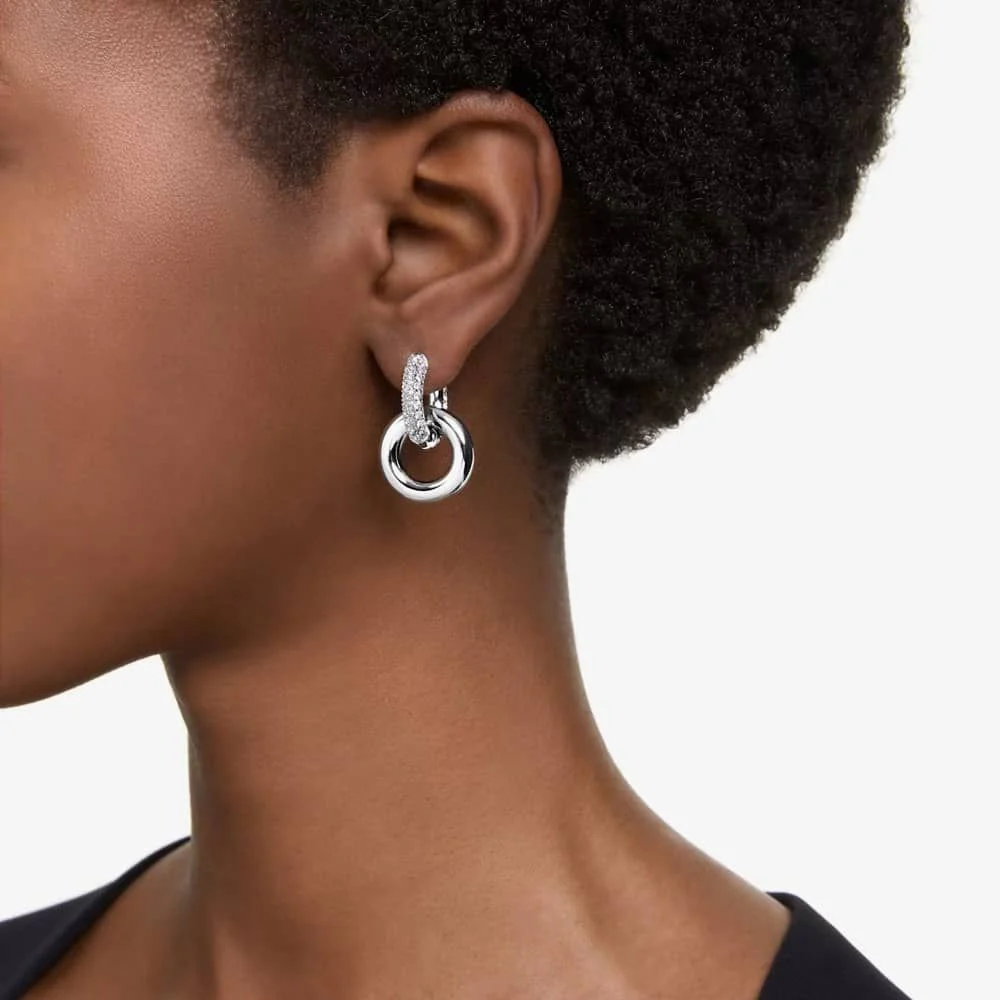 Swarovski Silver Dextera Interlocking Hoop Earrings - Image 4