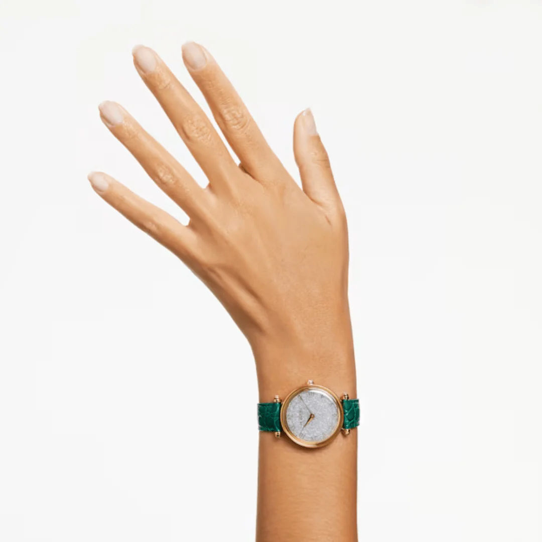 Swarovski Gold Crystalline Wonder Green Leather Watch - Image 2