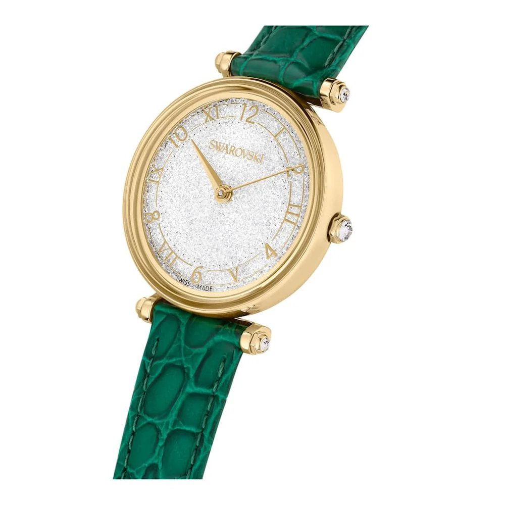 Swarovski Gold Crystalline Wonder Green Leather Watch - Image 4