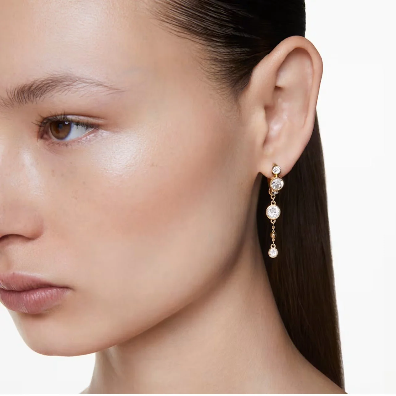 Swarovski Gold Imber Round Cut Dangle Earrings - Image 2