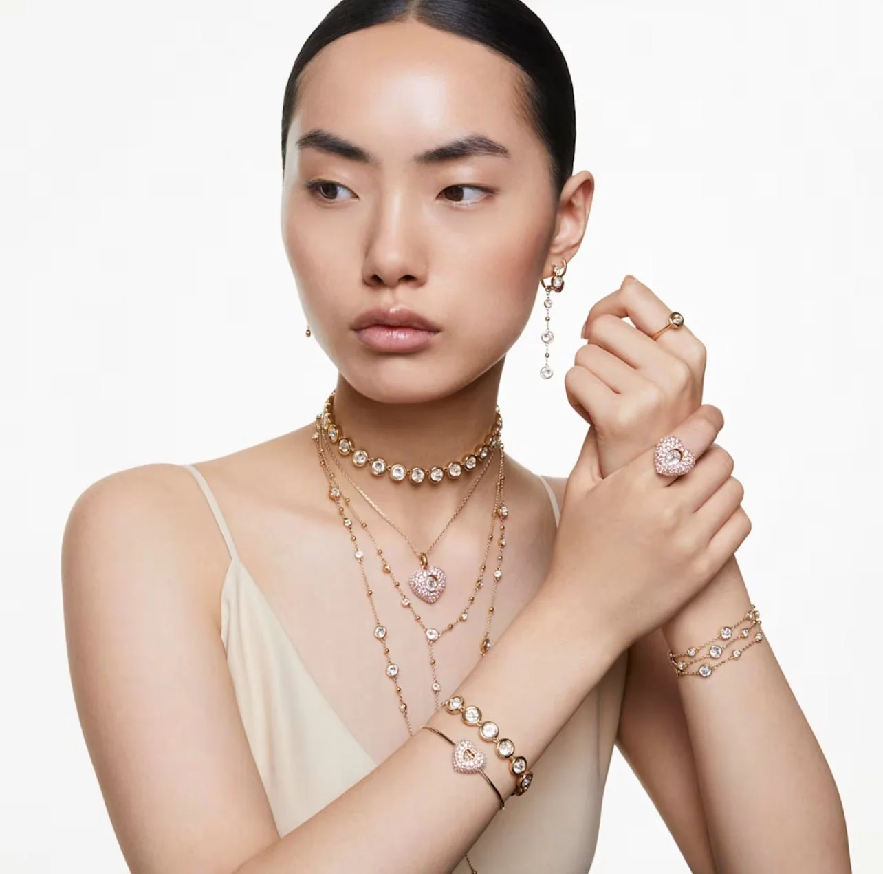 Swarovski Gold Imber Round Cut Dangle Earrings - Image 3