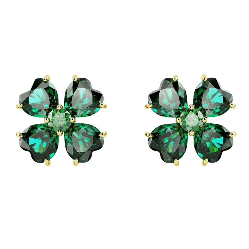 Swarovski Gold Idyllia Green Clover Earrings