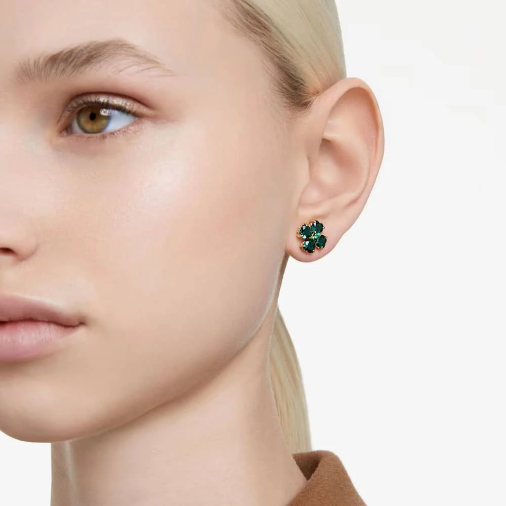 Swarovski Gold Idyllia Green Clover Earrings - Image 2