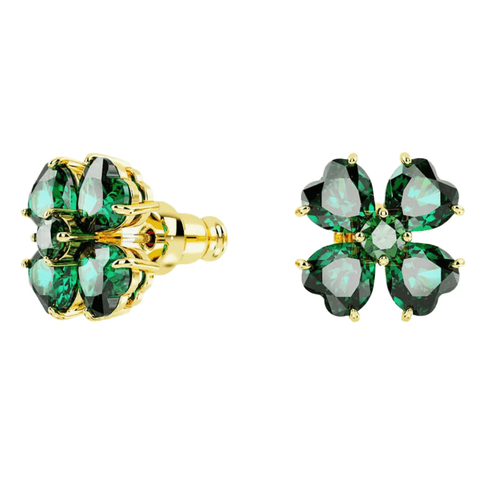 Swarovski Gold Idyllia Green Clover Earrings - Image 3
