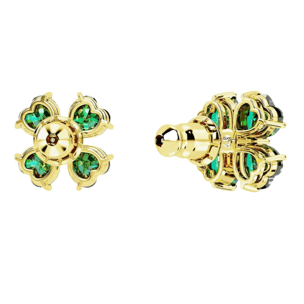 Swarovski Gold Idyllia Green Clover Earrings - Image 4