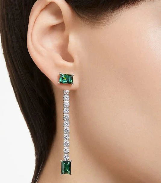 Swarovski Silver Matrix Green Drop Earrings - Image 2