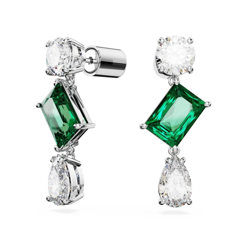 Swarovski Silver Mesmera Green Drop Earrings - Image 3
