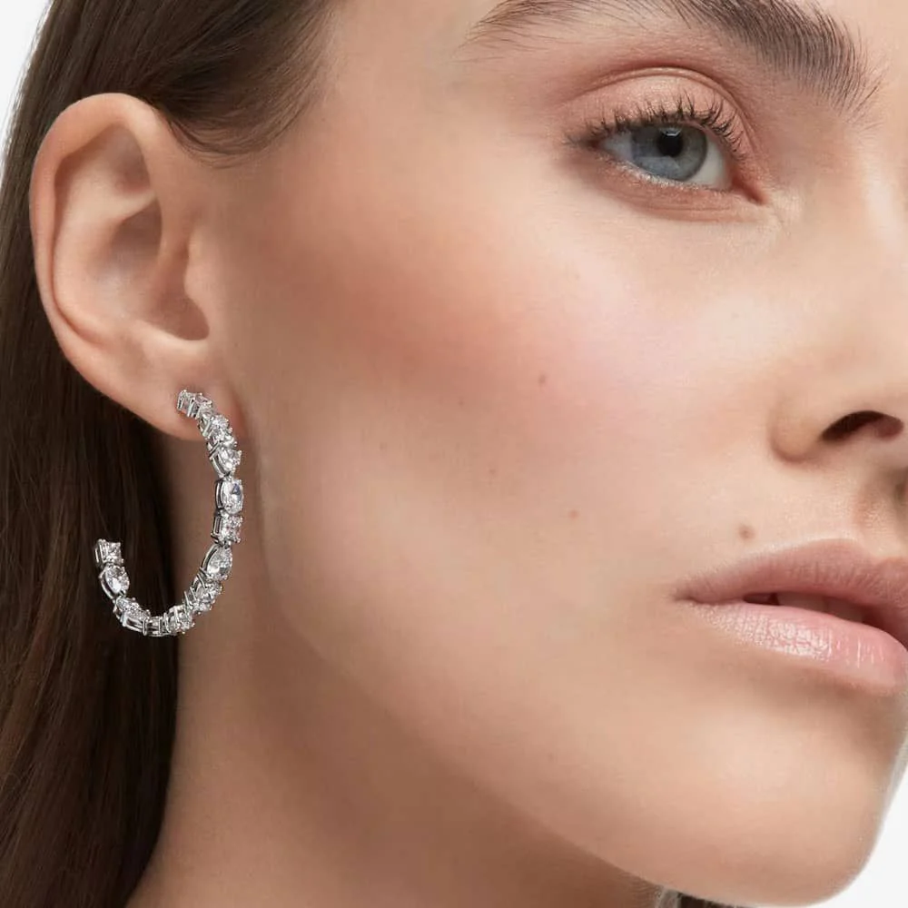 Swarovski Silver Mesmera Mixed Cut Hoop Earrings - Image 5