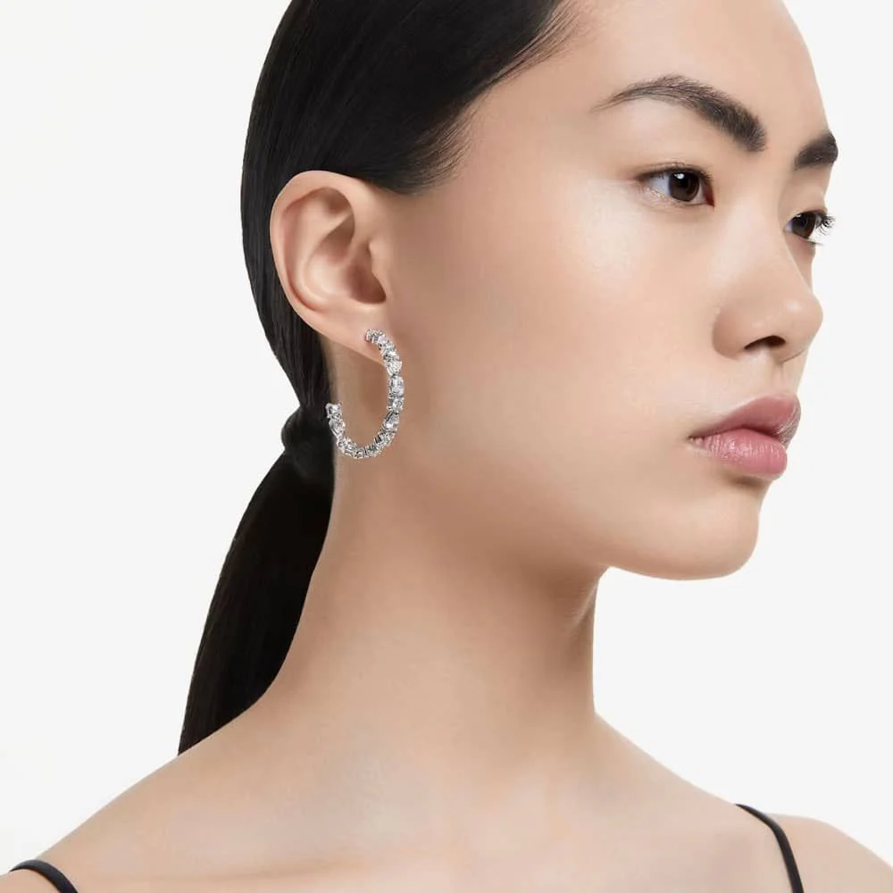 Swarovski Silver Mesmera Mixed Cut Hoop Earrings - Image 6