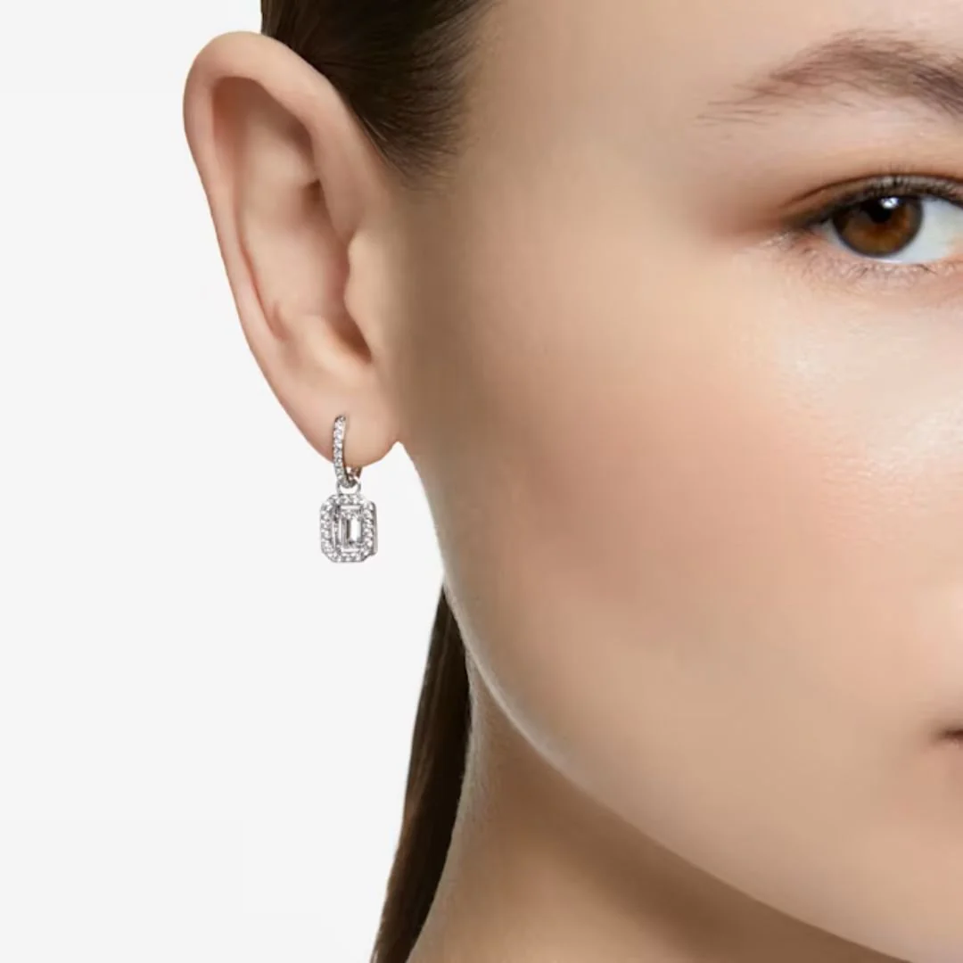 Swarovski Silver Una Octagon Cut Drop Earrings - Image 2