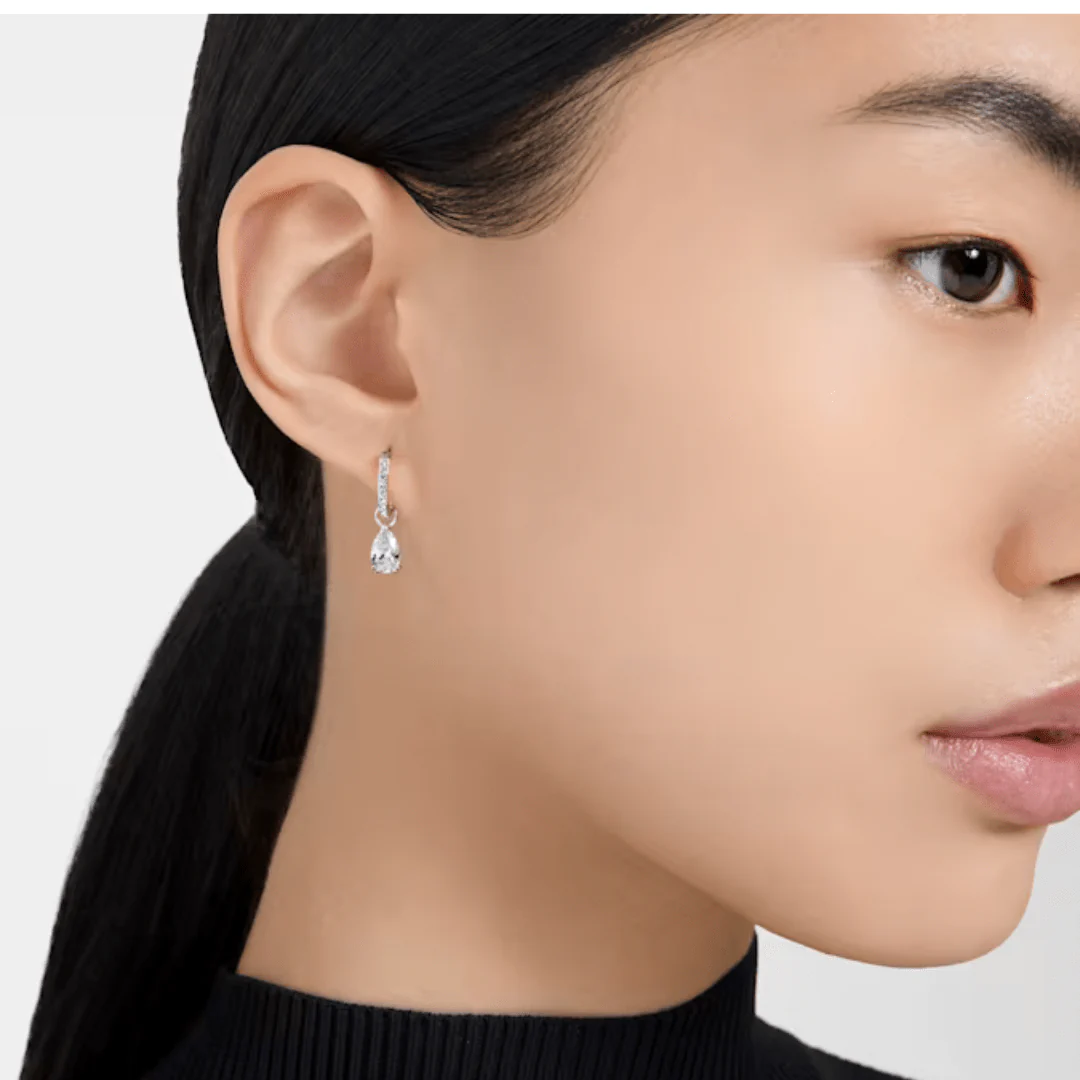 Swarovski Silver Stilla Pear Cut Hoop Earrings - Image 2