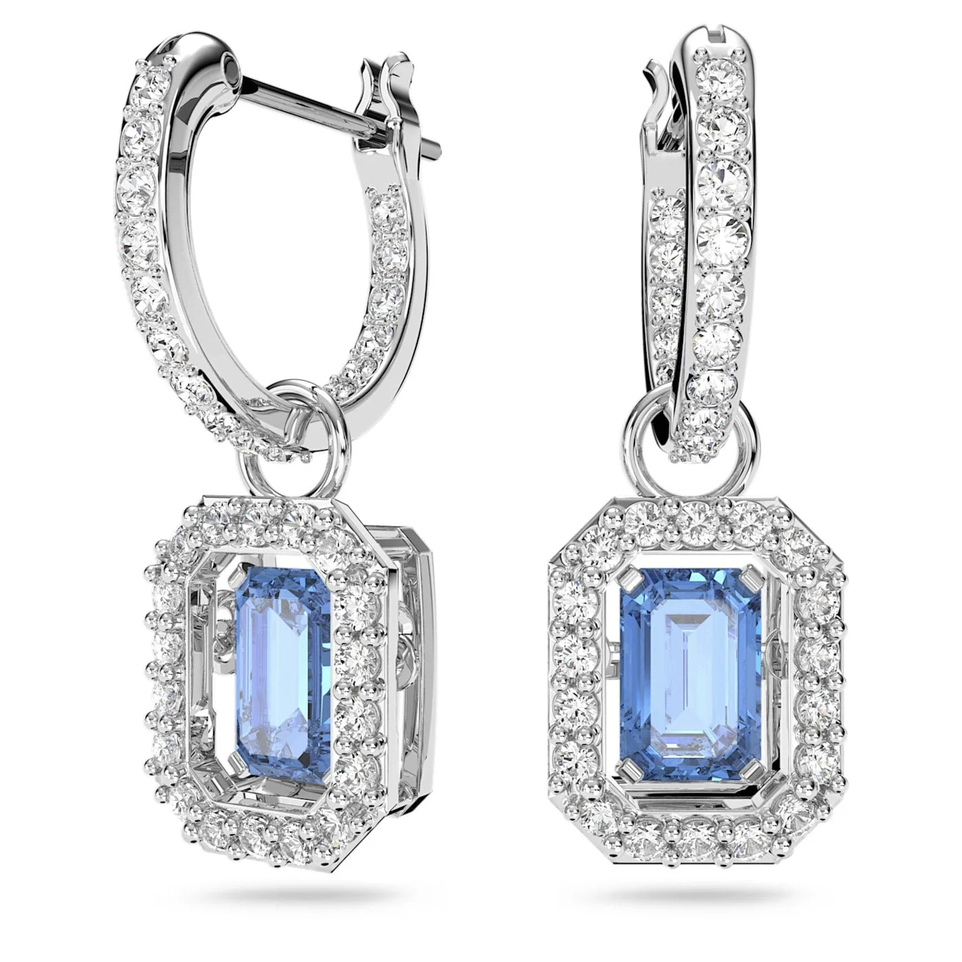 Swarovski Silver Una Octagon Cut Blue Earrings