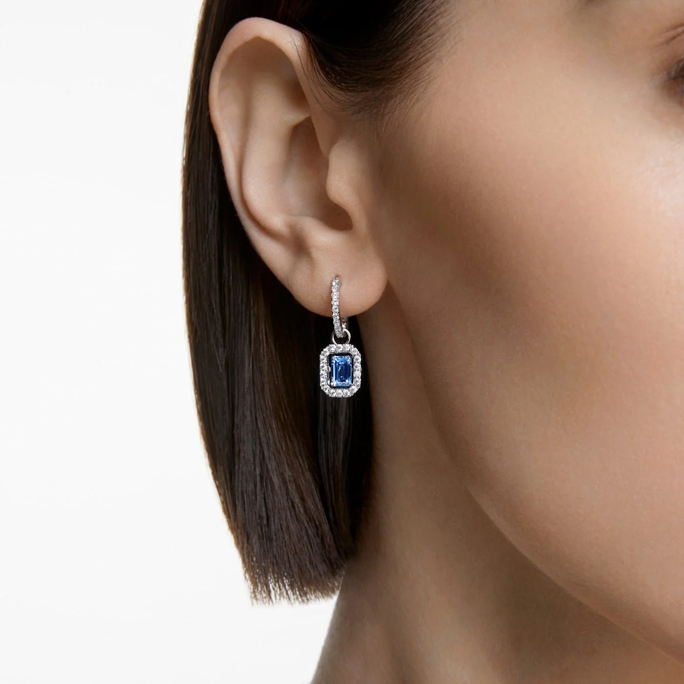 Swarovski Silver Una Octagon Cut Blue Earrings - Image 3