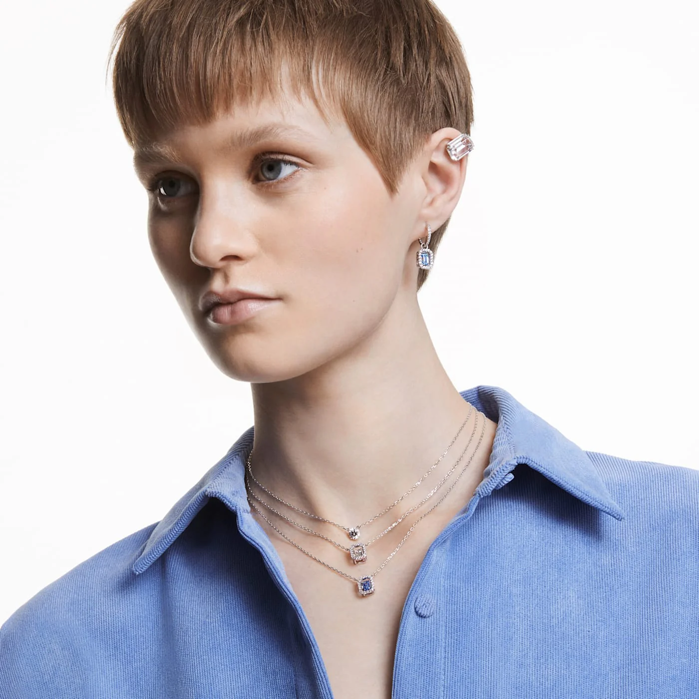 Swarovski Silver Una Octagon Cut Blue Earrings - Image 4