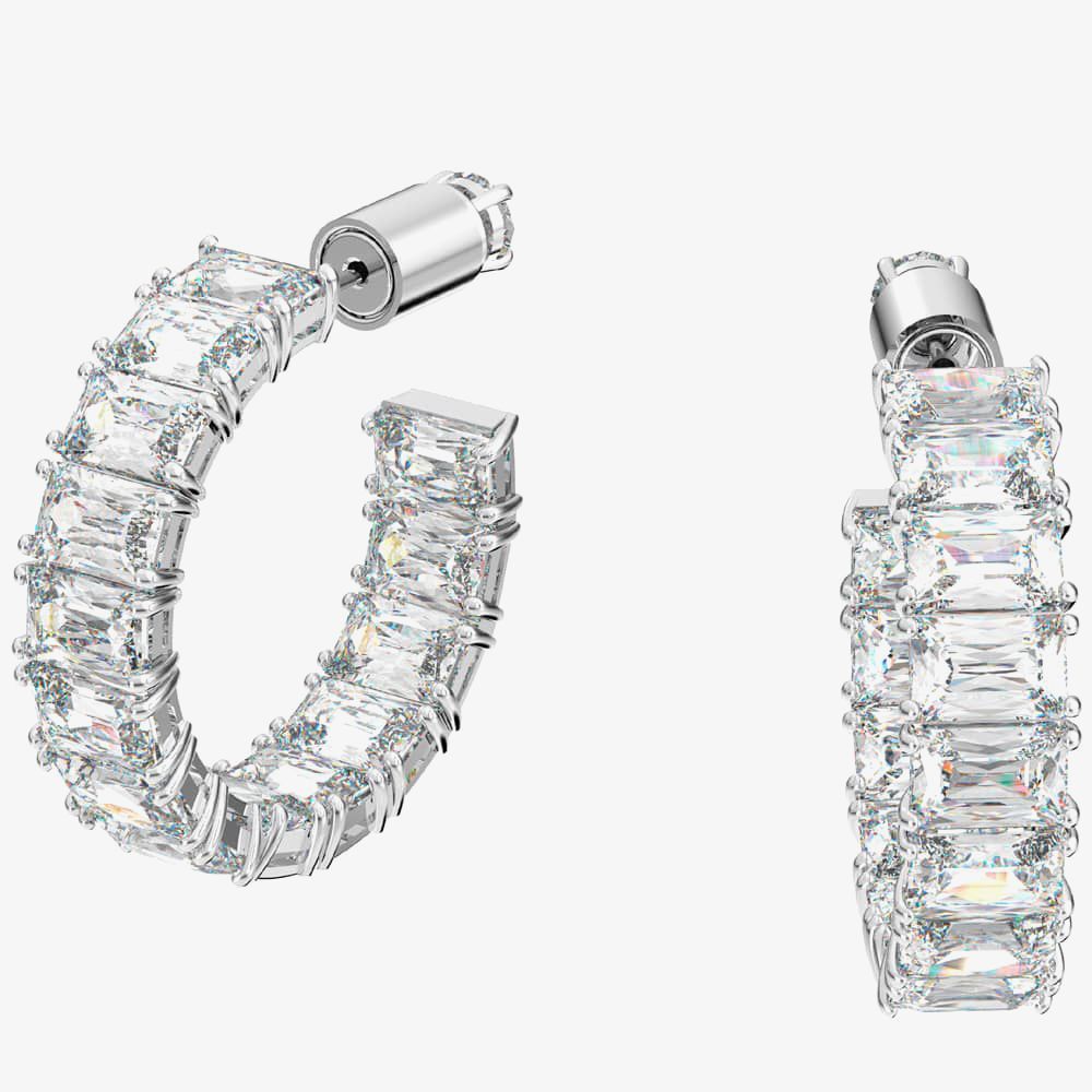 Swarovski Silver Matrix Octagon Cut Hoop Earrings - Image 2