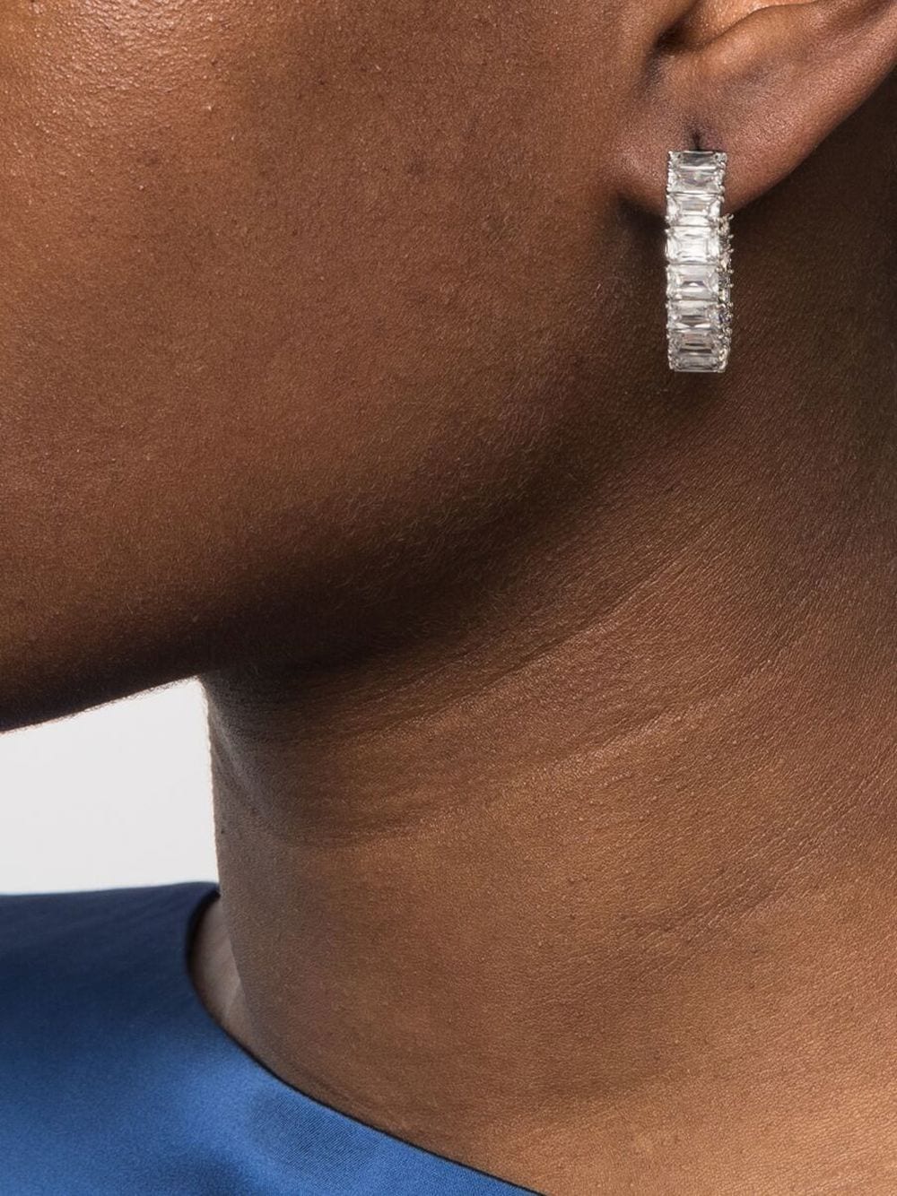 Swarovski Silver Matrix Octagon Cut Hoop Earrings - Image 5