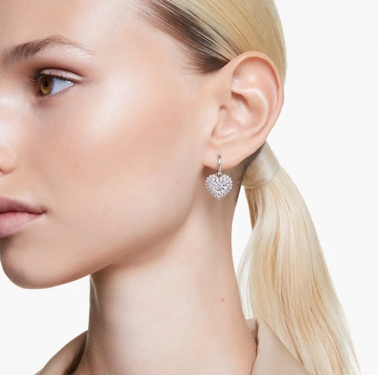 Swarovski Silver Hyperbola Heart Drop Earrings - Image 4