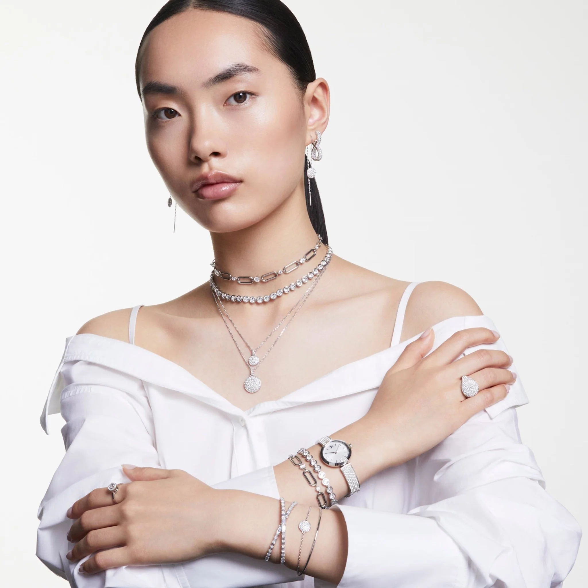 Swarovski Silver Hyperbola Infinity Hoop Earrings - Image 6