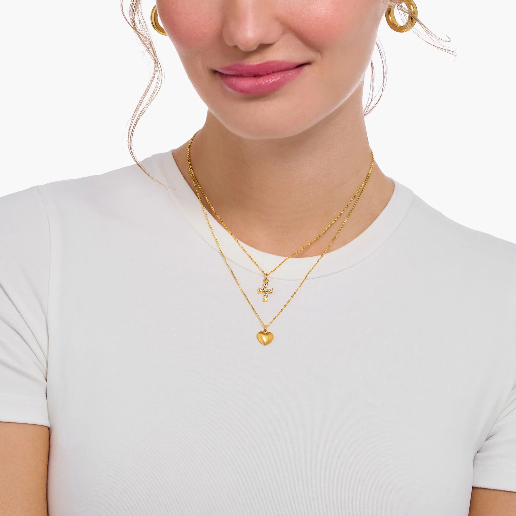 Thomas Sabo Gold CZ Cross Pendant Necklace - Image 2