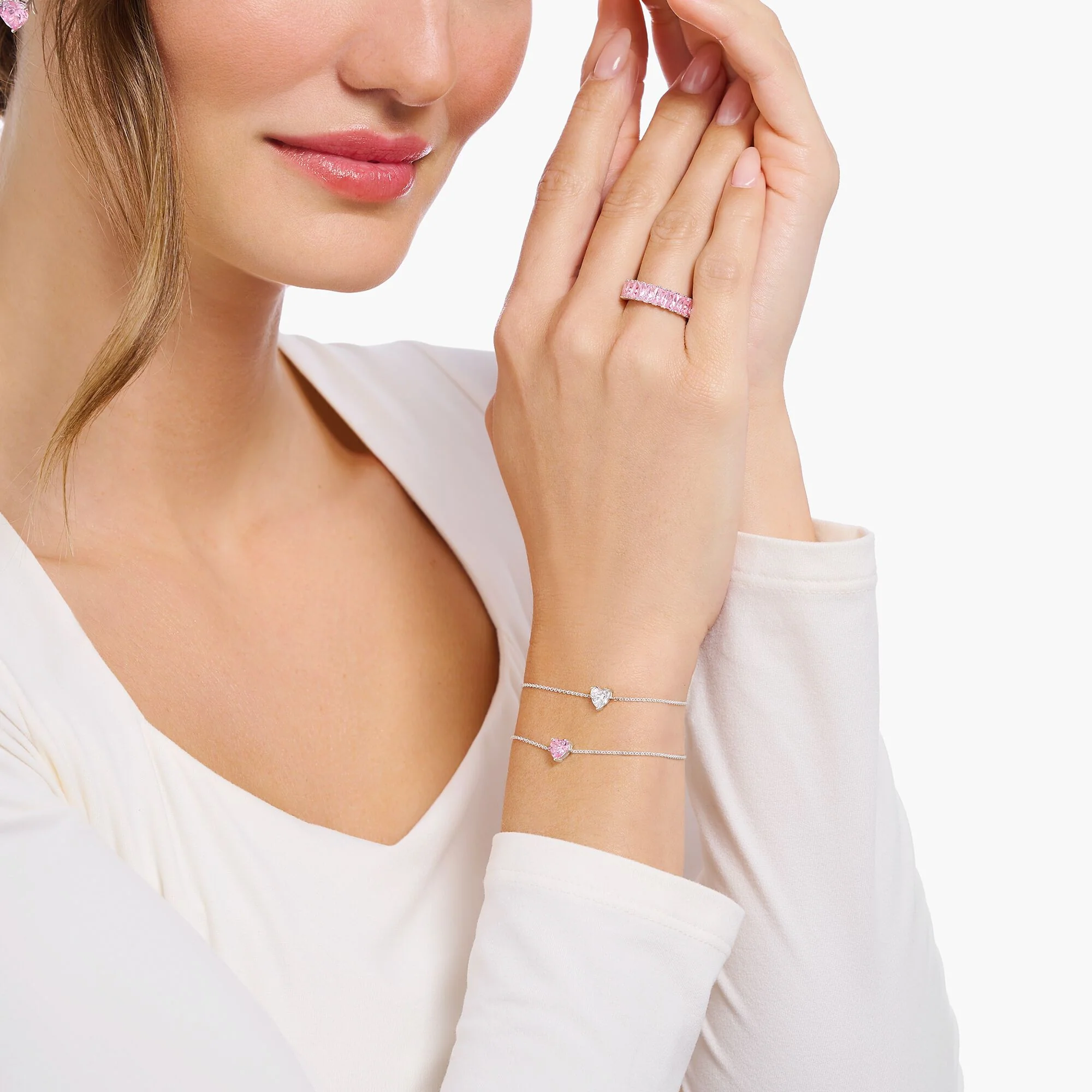 Thomas Sabo Silver Pink Heart CZ Bracelet - Image 2
