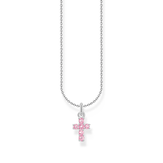 Thomas Sabo Silver Pink CZ Cross Pendant Necklace