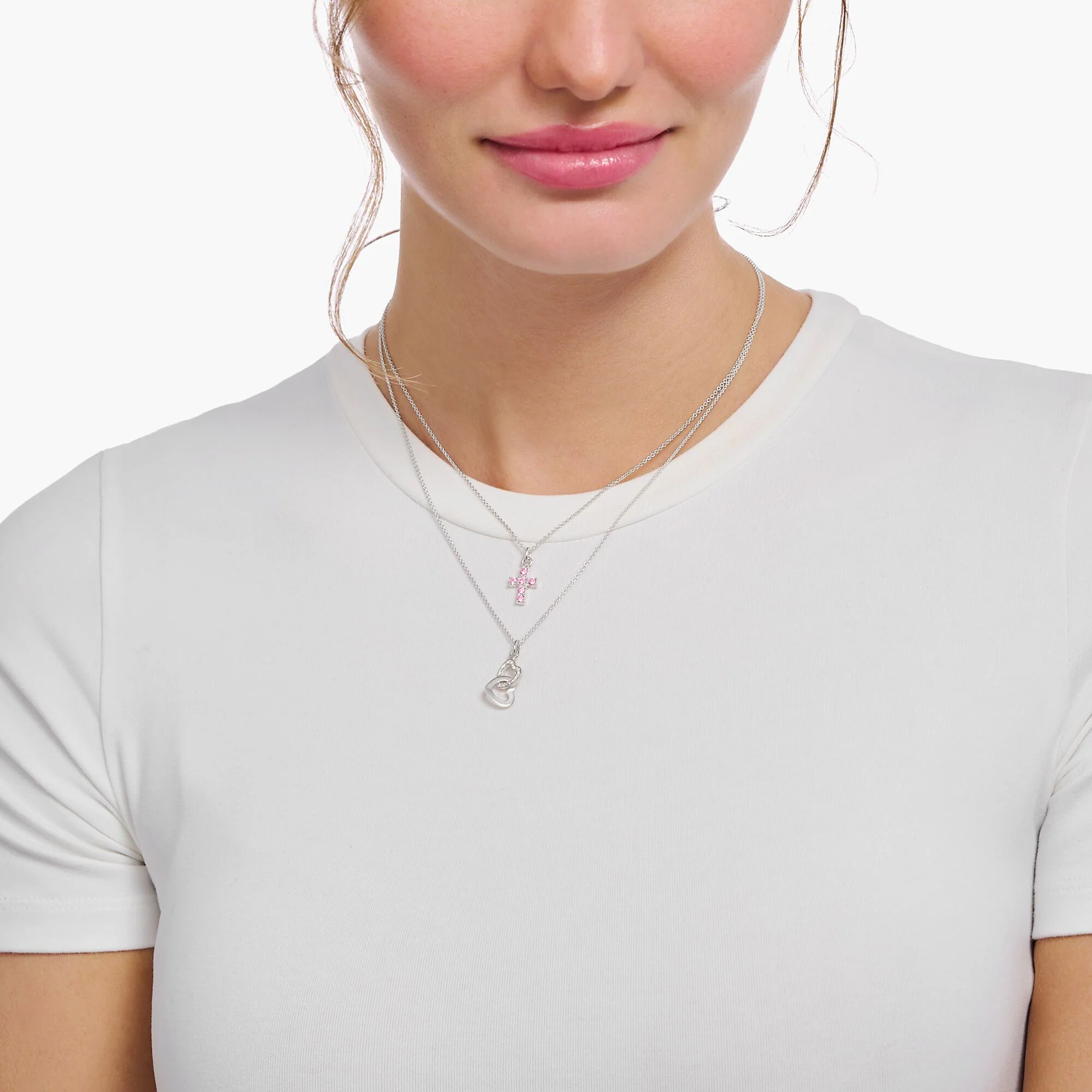 Thomas Sabo Silver Pink CZ Cross Pendant Necklace - Image 2