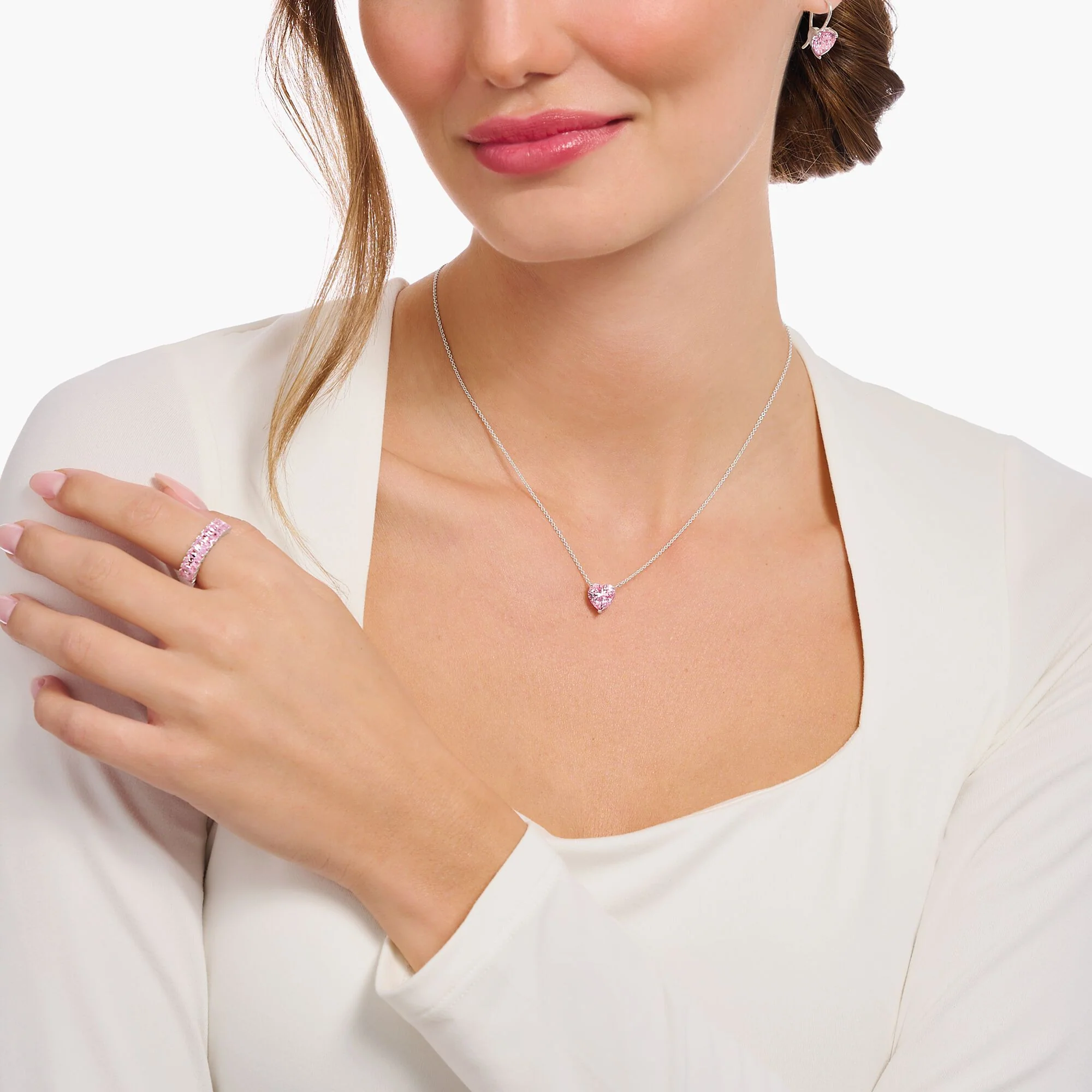 Thomas Sabo Silver Pink Zirconia Heart Pendant Necklace - Image 2