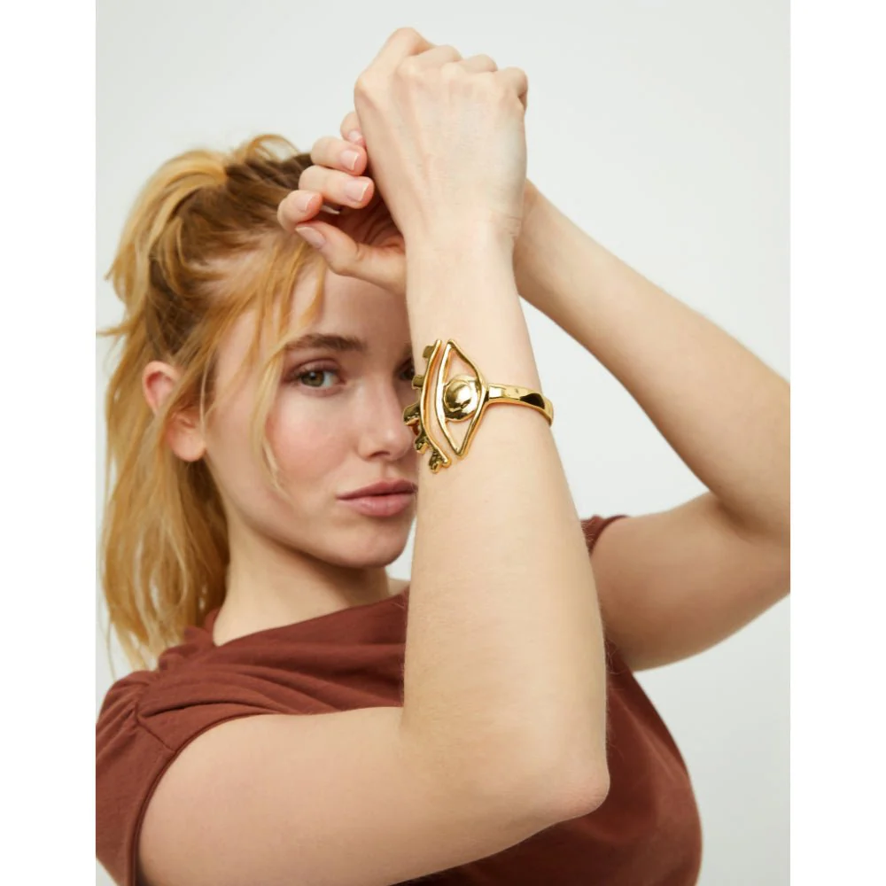 Unode50 18K Gold Plated a Striking Central Eye Bangle Bracelet - Image 2