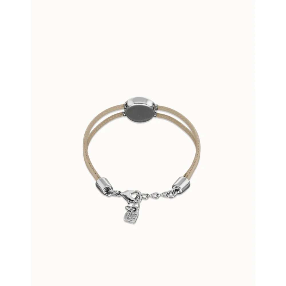 Unode50 Sterling Silver Double Ivory Leather Birthstone Eye Bracelet - Image 3