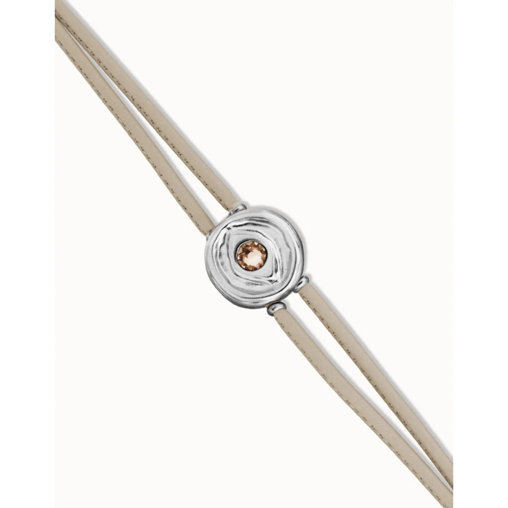 Unode50 Sterling Silver Double Ivory Leather Birthstone Eye Bracelet - Image 4