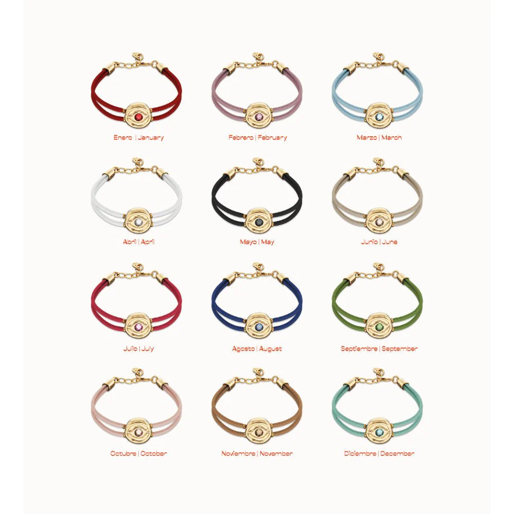 Unode50 Sterling Silver Double Ivory Leather Birthstone Eye Bracelet - Image 6
